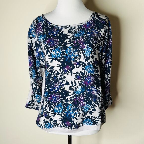Jigsaw Navy and Purple Floral Silk Tee - Picture 1 of 5